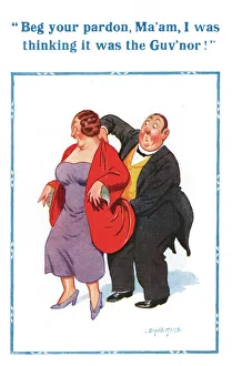 Comic postcard, Butler and his master's wife Date: 20th century Comic postcard, Butler and his master's wife Date: 20th century