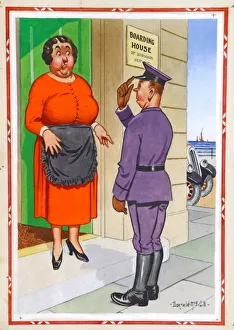 Comic postcard, Chauffeur and seaside landlady Comic postcard, Chauffeur and seaside landlady