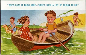 Inflatable Gallery: Comic postcard, Children in a rowing boat on the sea Date: 20th century