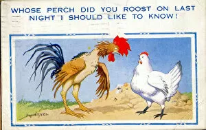 Roost Gallery: Comic postcard, Cockerel and hen Date: 20th century