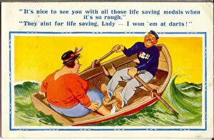 Darts Gallery: Comic postcard, Conversation in a rowing boat