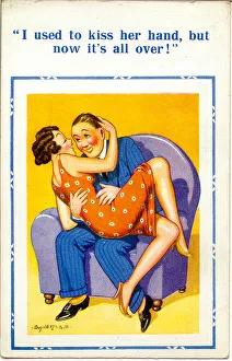 Comic postcard, Couple in an armchair Date: 20th century Comic postcard, Couple in an armchair Date: 20th century