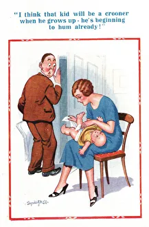 Comic postcard, Couple with baby Date: 20th century Comic postcard, Couple with baby Date: 20th century
