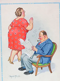 Comic postcard, Couple discussing the weather Comic postcard, Couple discussing the weather