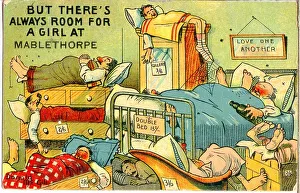 Comic postcard, Crowded hotel bedroom at Mablethorpe Date: 20th century Comic postcard, Crowded hotel bedroom at Mablethorpe Date: 20th century
