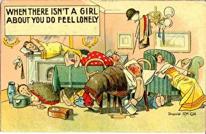 Comic postcard, Crowded hotel room in a seaside hotel Date: 20th century Comic postcard, Crowded hotel room in a seaside hotel Date: 20th century