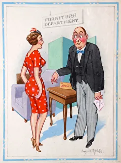 Comic postcard, Customer in Furniture Department Comic postcard, Customer in Furniture Department