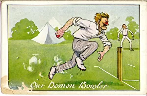 Comic postcard, Our Demon Bowler Date: 20th century Comic postcard, Our Demon Bowler Date: 20th century