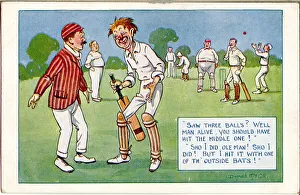 Comic postcard, Drunken batsman who saw three balls Date: 20th century Comic postcard, Drunken batsman who saw three balls Date: 20th century
