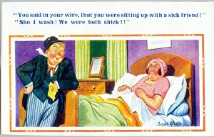 Comic postcard, Drunken husband arrives home Comic postcard, Drunken husband arrives home