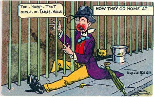 Comic postcard, Drunken man on his way home, playing the railings like a harp Date Comic postcard, Drunken man on his way home, playing the railings like a harp Date