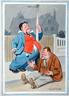 Images Dated 11th August 2014: Comic postcard, Two drunken men in the street Date: 20th century