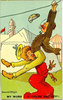 Colliding Gallery: Comic postcard, Edinburgh Exhibition - man collides with woman Date: 20th century