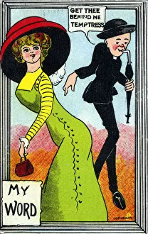 Comic Postcard - feeble Vicar not tempted by a pretty girl Comic Postcard - feeble Vicar not tempted by a pretty girl