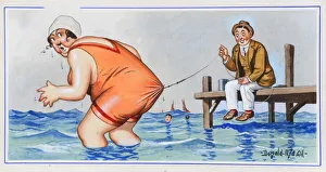 Comic postcard, Fishing at the seaside - I shall soon have to take my hook from here Comic postcard, Fishing at the seaside - I shall soon have to take my hook from here