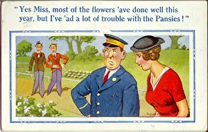 Postcard Collection: Comic postcard, Flowers in the park Date: 20th century
