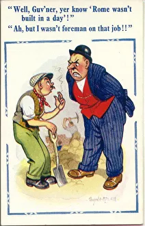 Comic postcard, Foreman and workman Date: 20th century Comic postcard, Foreman and workman Date: 20th century