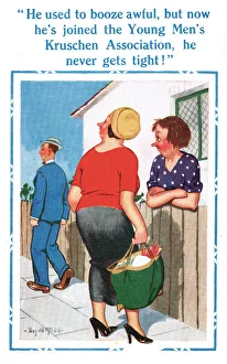 Comic postcard, gossiping neighbours Date: 20th century Comic postcard, gossiping neighbours Date: 20th century