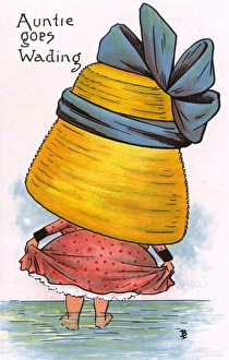 Oversize Gallery: Comic Postcard - Hat theme - Auntie Goes Wading