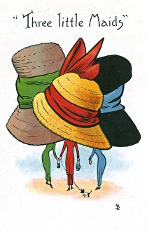 Oversize Gallery: Comic Postcard - Hat theme - Three Little Maids