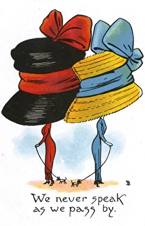 Oversize Gallery: Comic Postcard - Hat theme - We never speak as we pass by