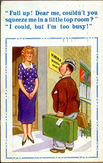 Comic postcard, Holidaymaker and landlady - Marina Boarding House Date: 20th century Comic postcard, Holidaymaker and landlady - Marina Boarding House Date: 20th century