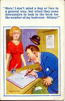 Comic postcard, Hotel guest's complaint Date: 20th century Comic postcard, Hotel guest's complaint Date: 20th century