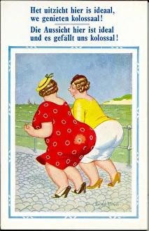 Comic postcard, Two large women at the seaside (in Dutch and German Comic postcard, Two large women at the seaside (in Dutch and German