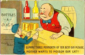 Comic postcard, Little boy and barman Date: 20th century Comic postcard, Little boy and barman Date: 20th century