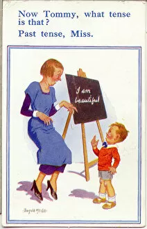 Comic postcard, Little boy and teacher