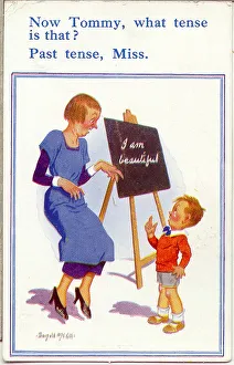 Comic postcard, Little boy and teacher Comic postcard, Little boy and teacher