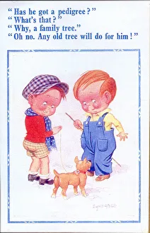 Comic postcard, Little boys with dog Date: 20th century Comic postcard, Little boys with dog Date: 20th century