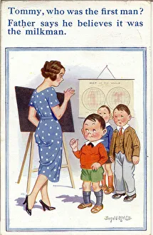 Comic postcard, Little boys and teacher Comic postcard, Little boys and teacher