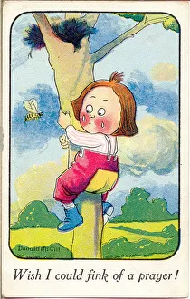 Wasp Gallery: Comic postcard, Little girl up a tree Date: 20th century