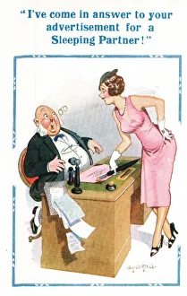 Comic postcard, Looking for a sleeping partner Comic postcard, Looking for a sleeping partner