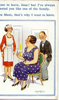 Comic postcard, Maid, mistress and master Comic postcard, Maid, mistress and master