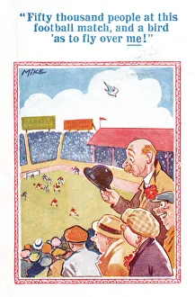 Comic postcard, Man at football match Date: 20th century Comic postcard, Man at football match Date: 20th century