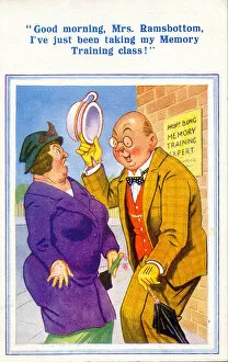 Memory Gallery: Comic postcard, Man greets woman in the street - memory training Date: 20th century