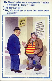 Beautify Gallery: Comic postcard, Man to help with town planning Date: 20th century