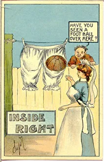 Comic postcard, Man looking for lost football - Inside Right (2 of 2) Date Comic postcard, Man looking for lost football - Inside Right (2 of 2) Date