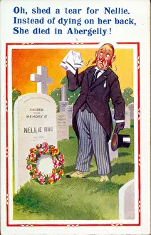 Comic postcard, Man at Nellie's grave Date: 20th century Comic postcard, Man at Nellie's grave Date: 20th century