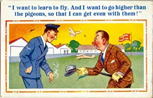 Comic postcard, Man at a school of aviation Comic postcard, Man at a school of aviation