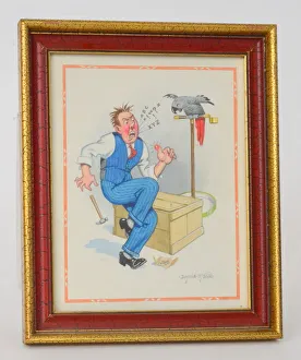 Thumb Gallery: Comic postcard, Man swearing in front of parrot