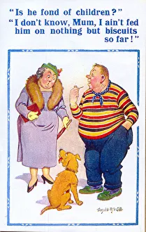 Comic postcard, Man, woman and dog Date: 20th century Comic postcard, Man, woman and dog Date: 20th century