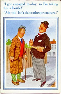 Comic postcard, Men chat in the street Date: 20th century Comic postcard, Men chat in the street Date: 20th century