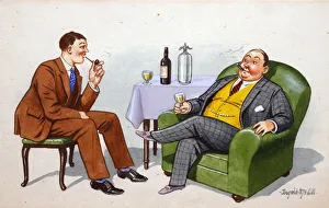 Comic postcard, Two men drinking and chatting Comic postcard, Two men drinking and chatting