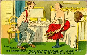 Comic postcard, Middle aged couple on their honeymoon Comic postcard, Middle aged couple on their honeymoon