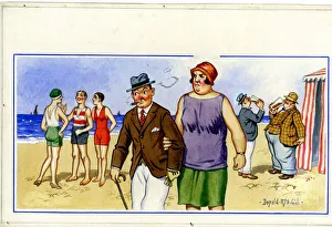 Comic postcard, Middle aged couple at the seaside, not having any fun Date Comic postcard, Middle aged couple at the seaside, not having any fun Date