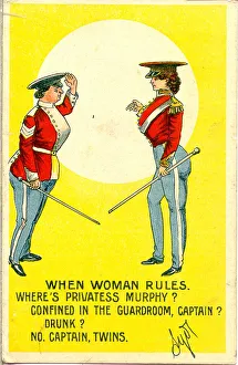 Comic postcard, Two military women Date: early 20th century Comic postcard, Two military women Date: early 20th century