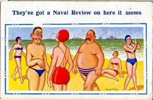 Bikini Gallery: Comic postcard, Naval Review at the seaside Date: 20th century